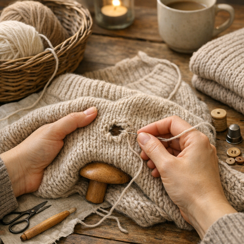Comment réparer un trou dans un pull en tricot quand on découvre le problème après avoir terminé l’ouvrage ?
